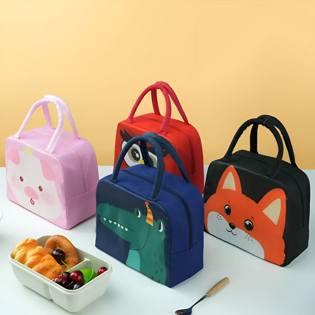 Cartoon insulated lunch box bag in orange bear design with aluminium foil insulation