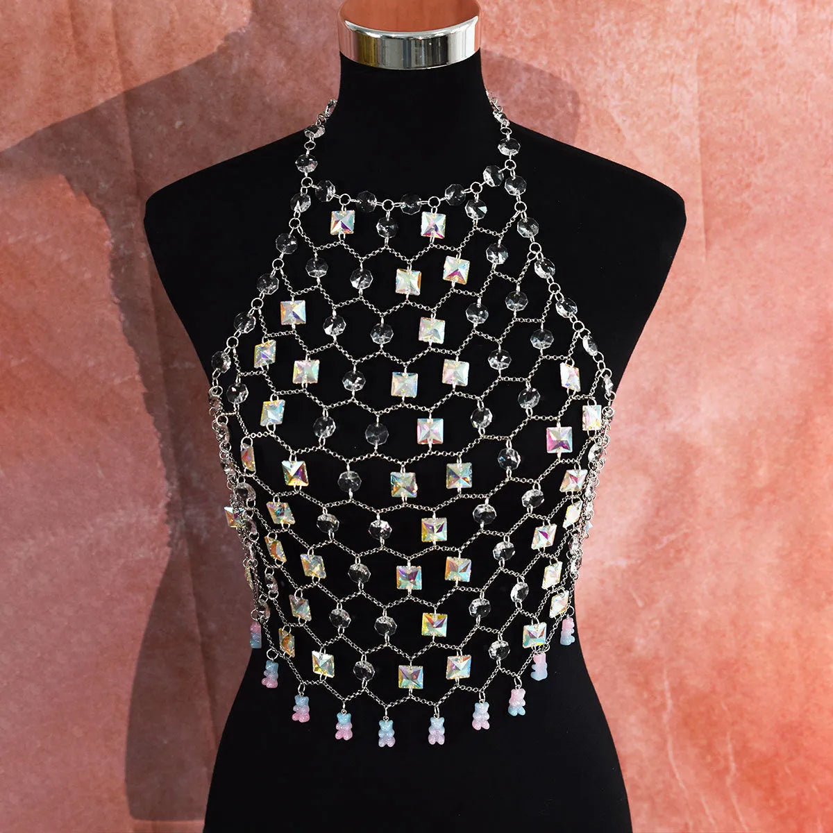 Transparent acrylic crystal sequins body chain hand-woven chest necklace