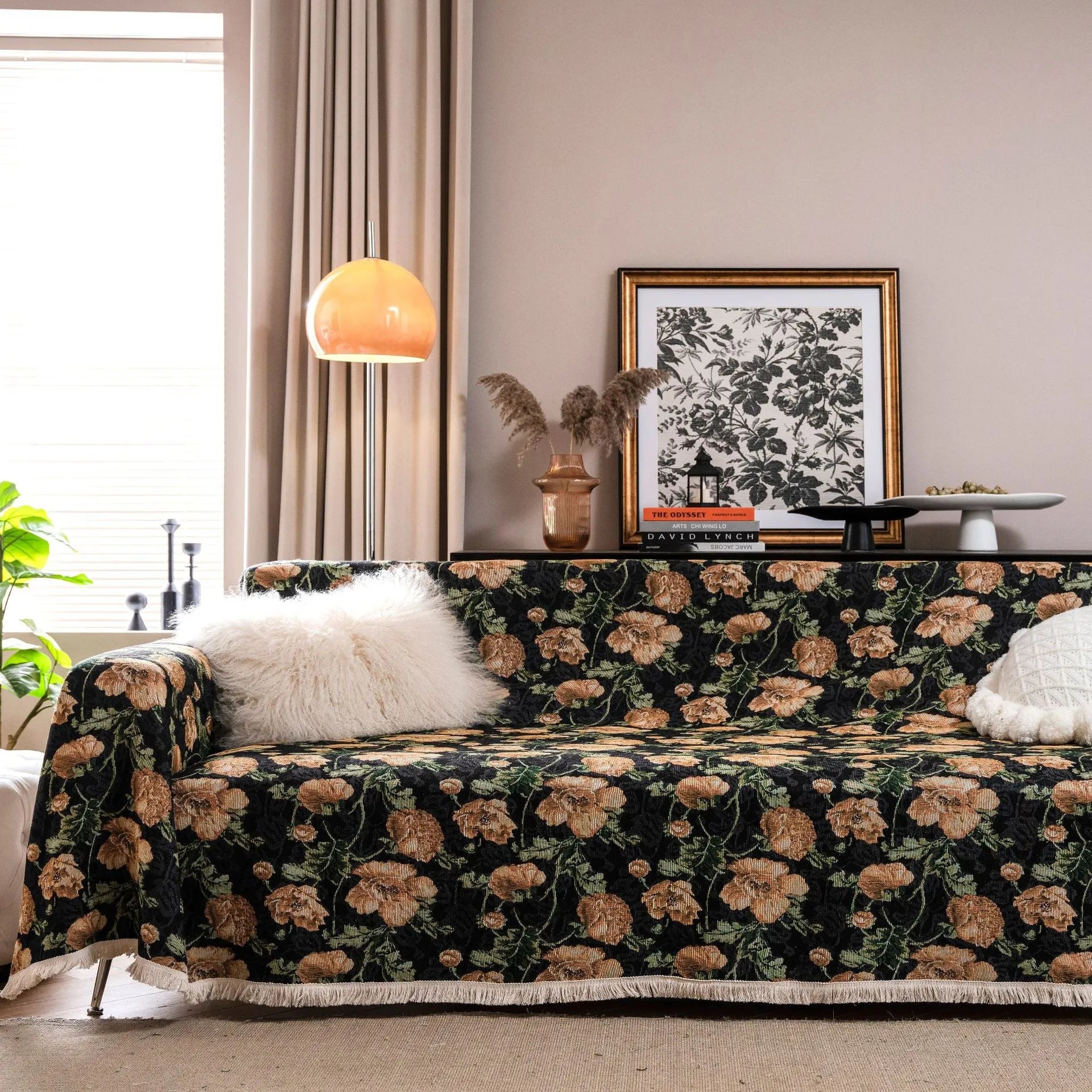 American country-style jacquard floral pattern sofa cover in thick retro fabric.