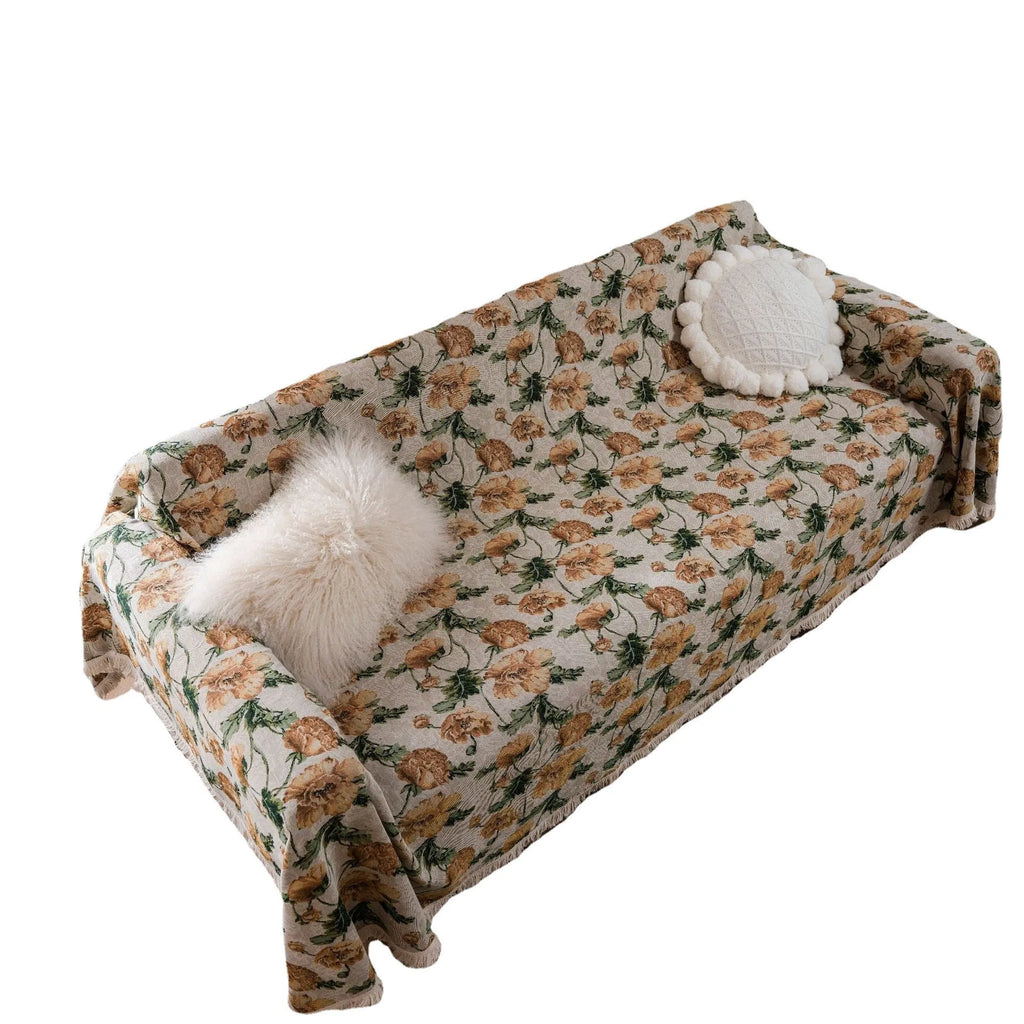 American country-style jacquard floral pattern sofa cover in thick retro fabric.
