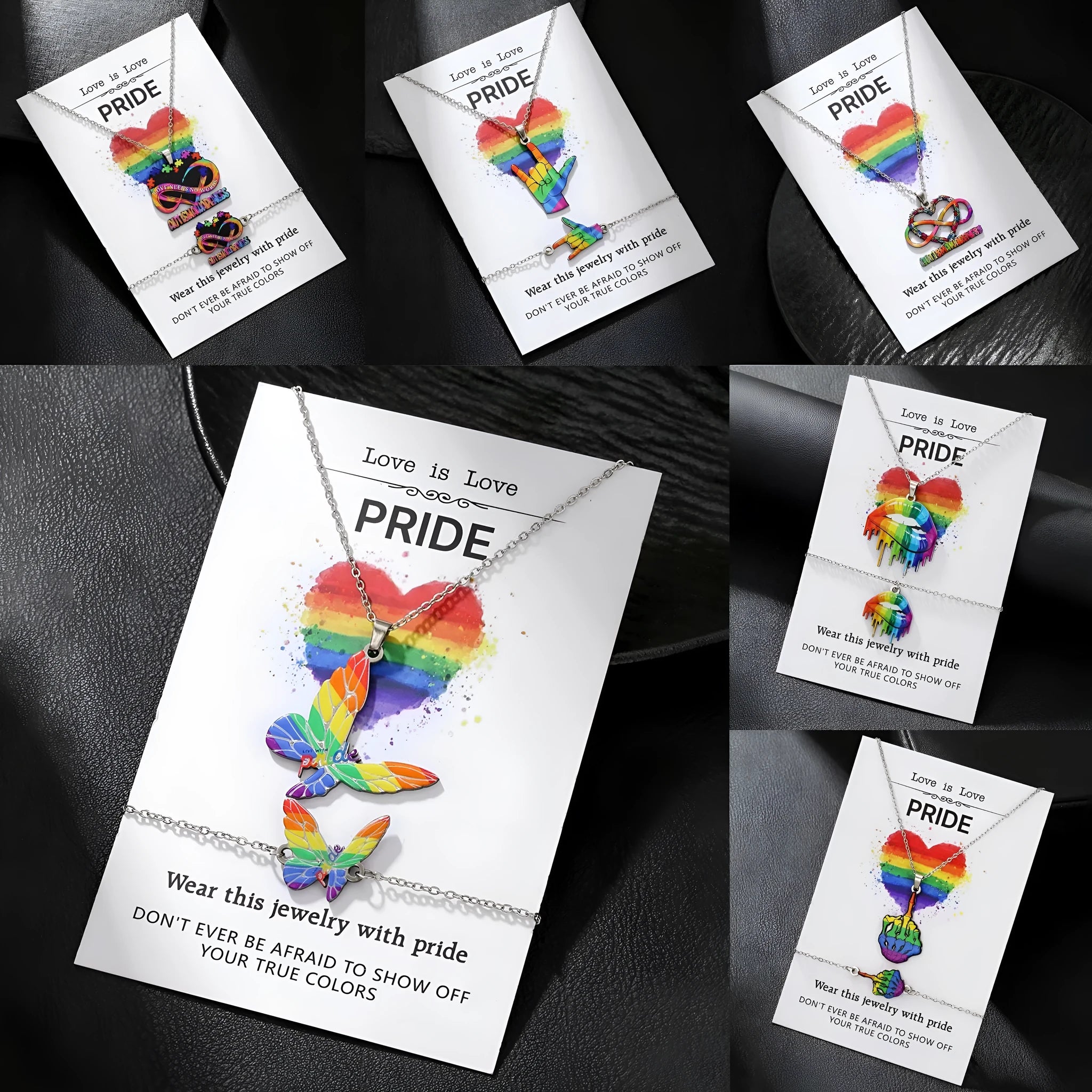 Stainless steel friendship necklace and bracelet set with inspirational colour printing.