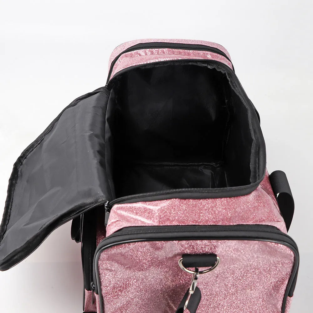 PU leather large capacity sports handbag 48x26x22cm in blue with nylon lining, breathable and waterproof for indoor sports