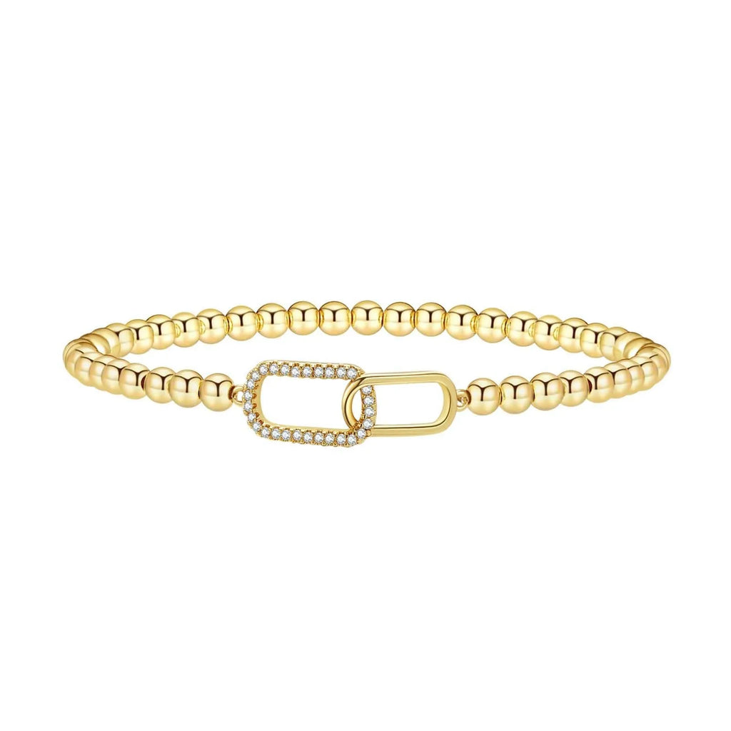 Adjustable geometric beaded bracelet for women in stainless steel with round beads