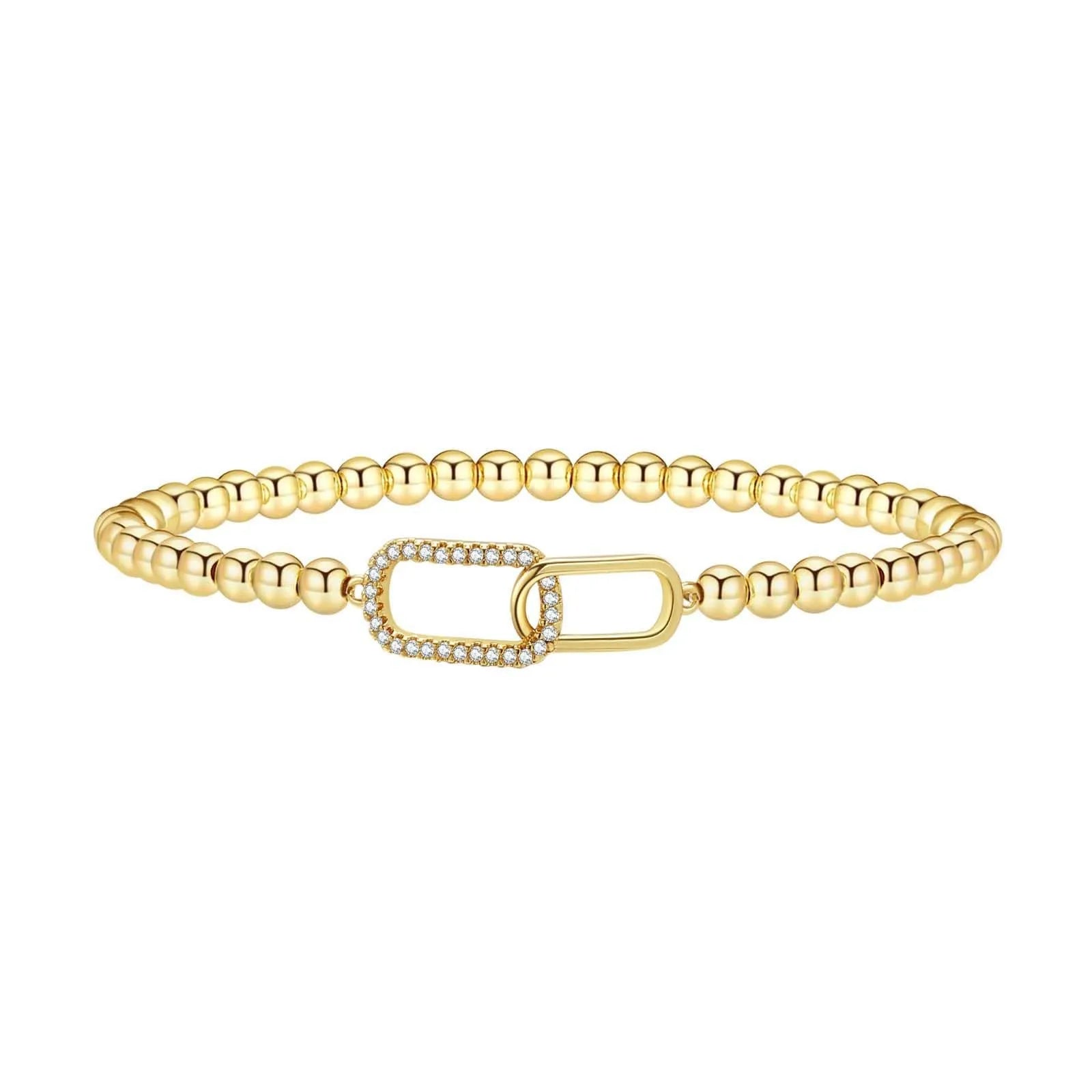 Adjustable geometric beaded bracelet for women in stainless steel with round beads