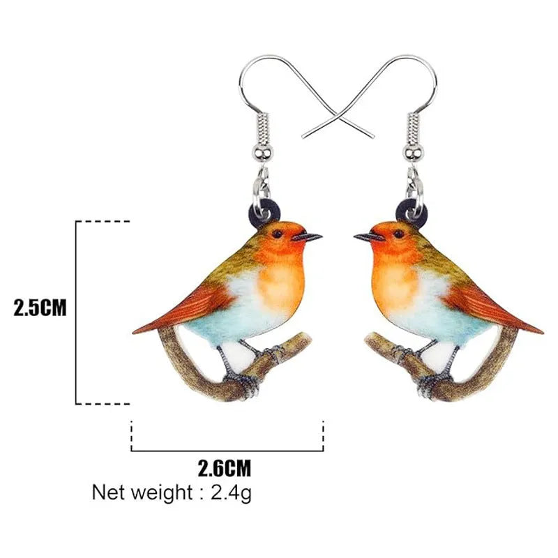 Blue titmouse pendant earrings made from acrylic with geometric animal design