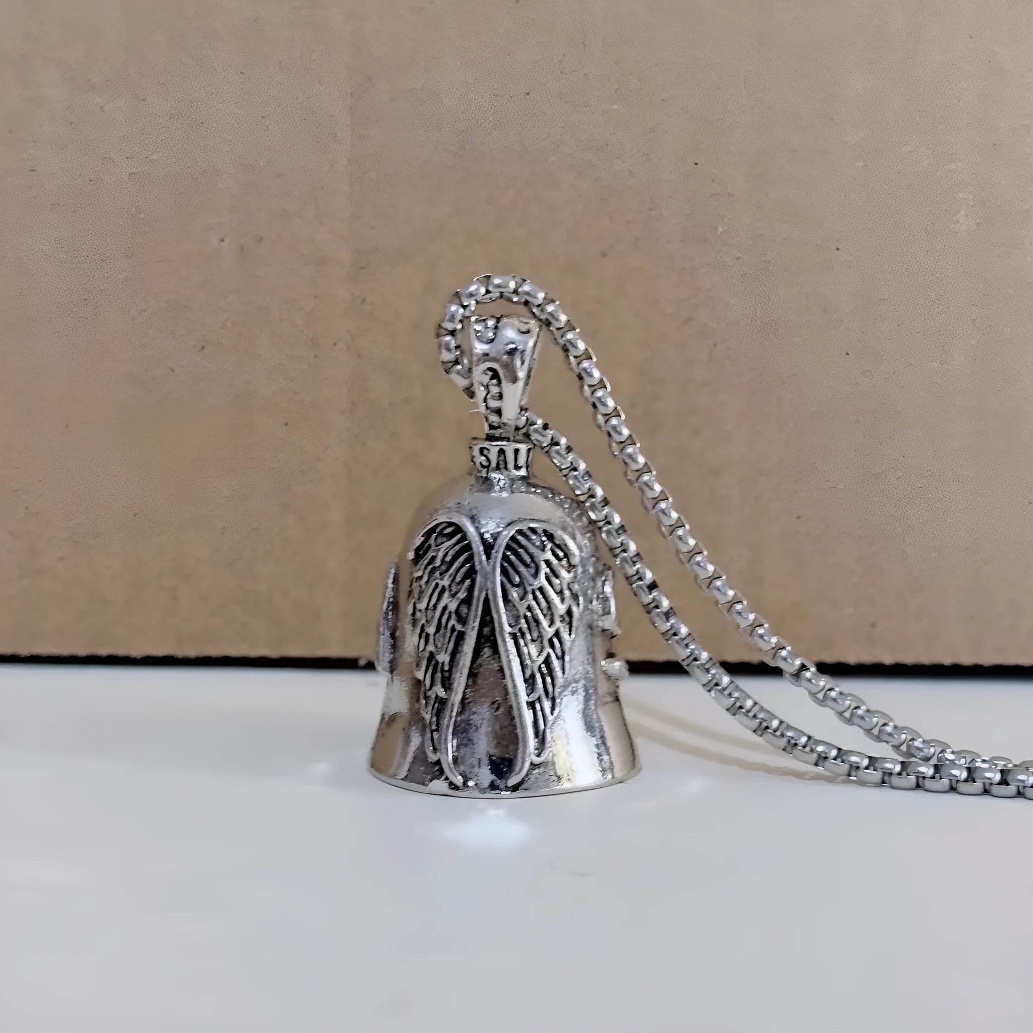 Vintage white angel feather necklace and matching keychain with wing pendant design