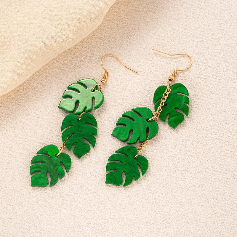 Acrylic jackfruit drop earrings with hook fastenings in summer colours