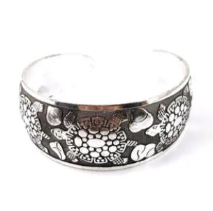 Ethnic carved open bracelet with Miao silver-style design in elephant colour