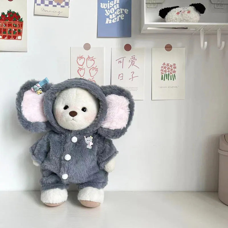Grey elephant pattern plush jumpsuit for 30cm teenage teddy bear dolls
