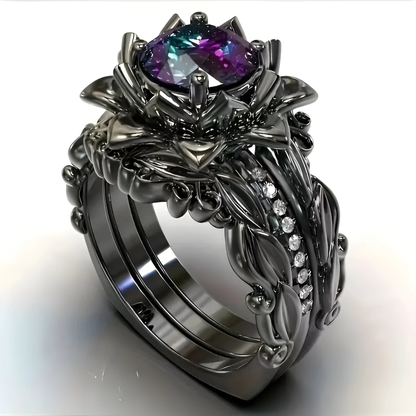 Women's rose inlaid zircon ring in alloy with electroplating, available in multiple colours and sizes No 6 to No 11
