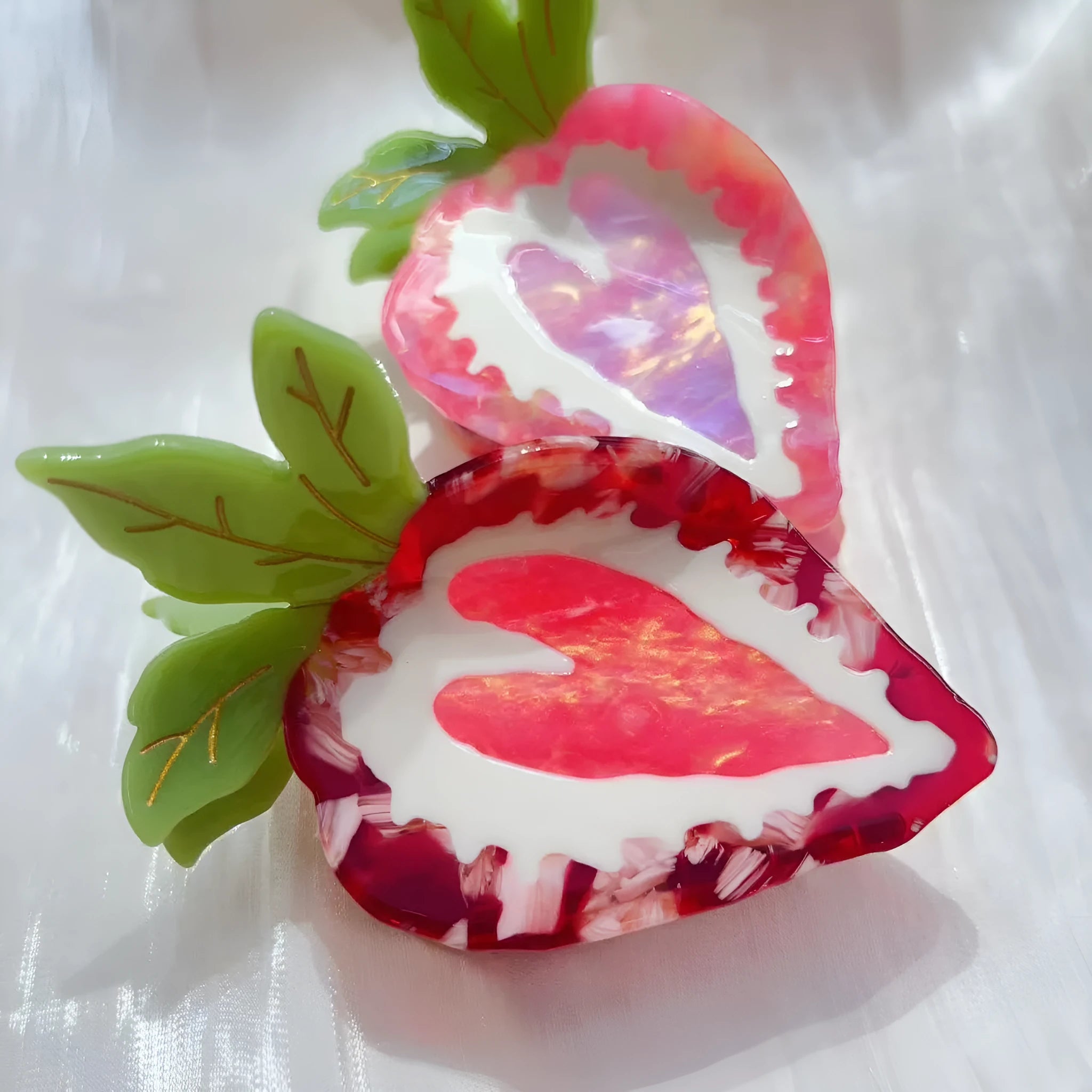 Love Honey Strawberry handcrafted hairpin in red or pink with pastoral style decoration
