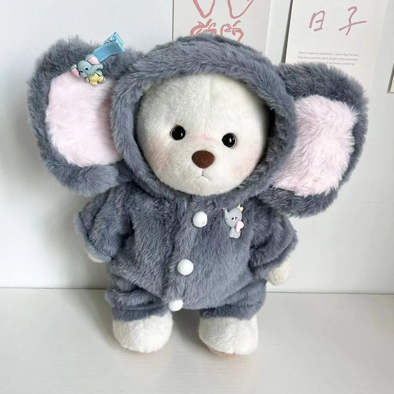 Grey elephant pattern plush jumpsuit for 30cm teenage teddy bear dolls