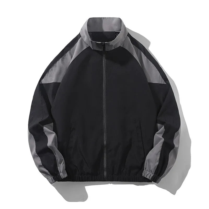 Men's black casual jacket with contrast stitching details and side seam pockets