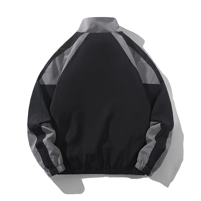 Men's black casual jacket with contrast stitching details and side seam pockets
