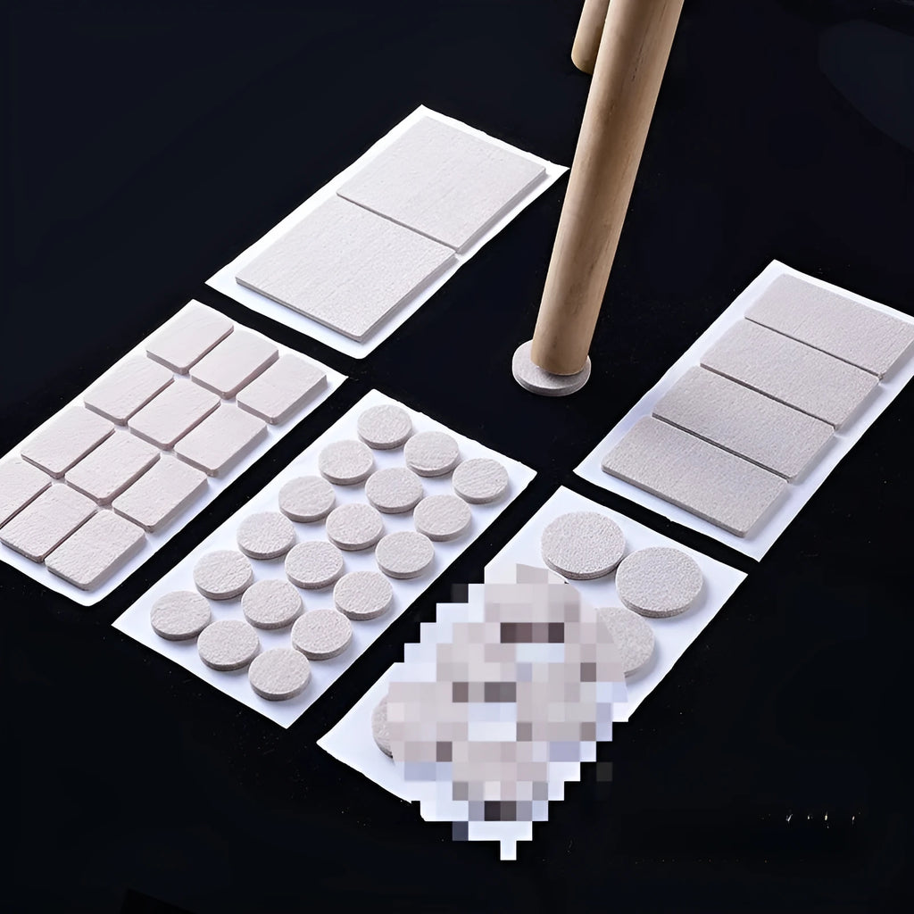 Beige plastic furniture leg stopper pads in assorted round and square sizes for floor protection