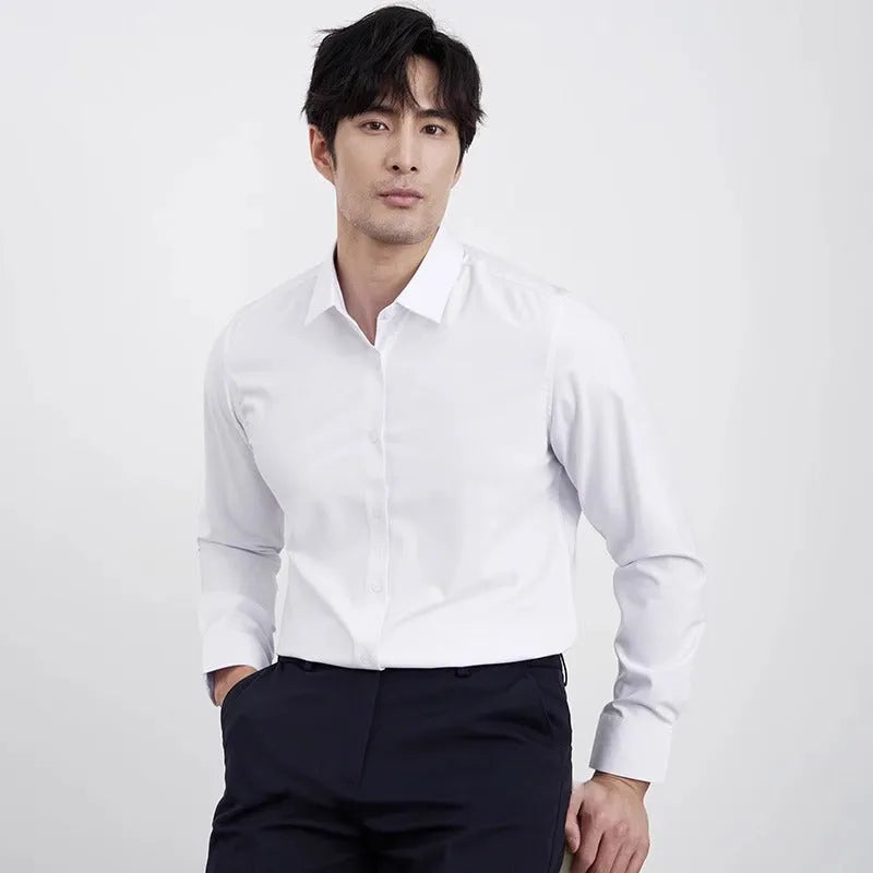 Men's wine red slim fit casual shirt with long sleeves on hanger