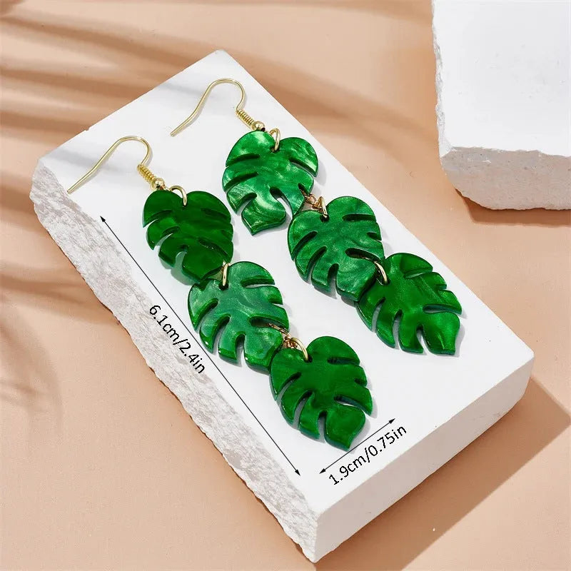 Acrylic jackfruit drop earrings with hook fastenings in summer colours
