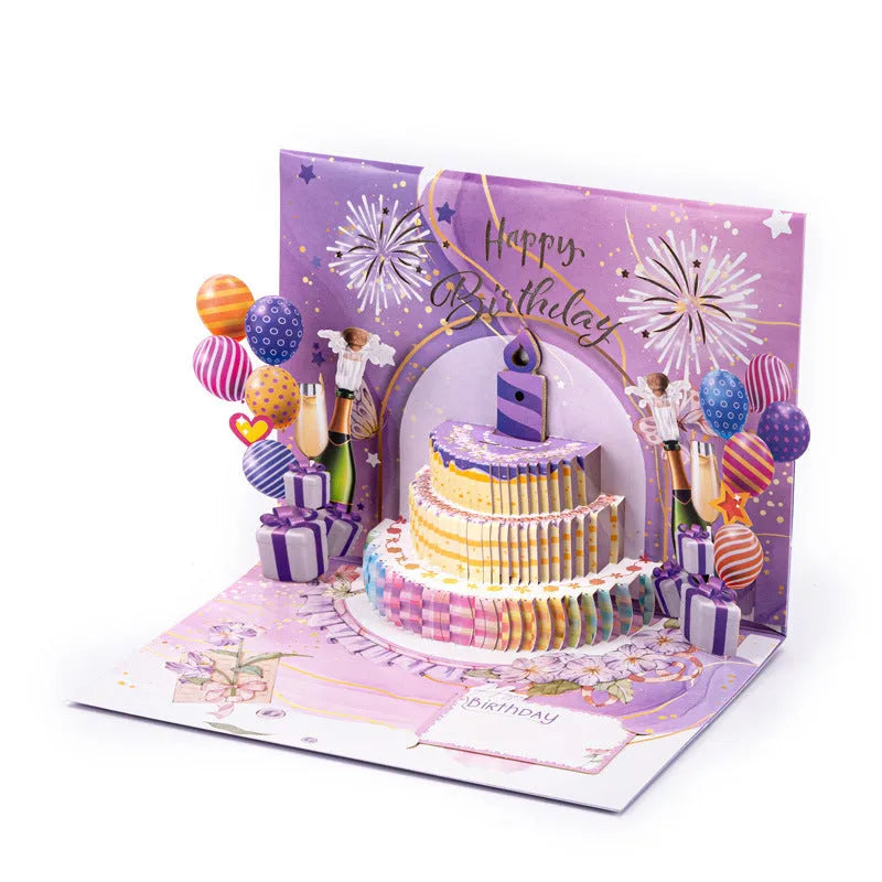 Handmade 3D greeting card with Chinese ink style decoration and paper cake design
