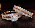 2-in-1 fully-jewelled female ring set in silver, gold, and rose gold colours with geometric design