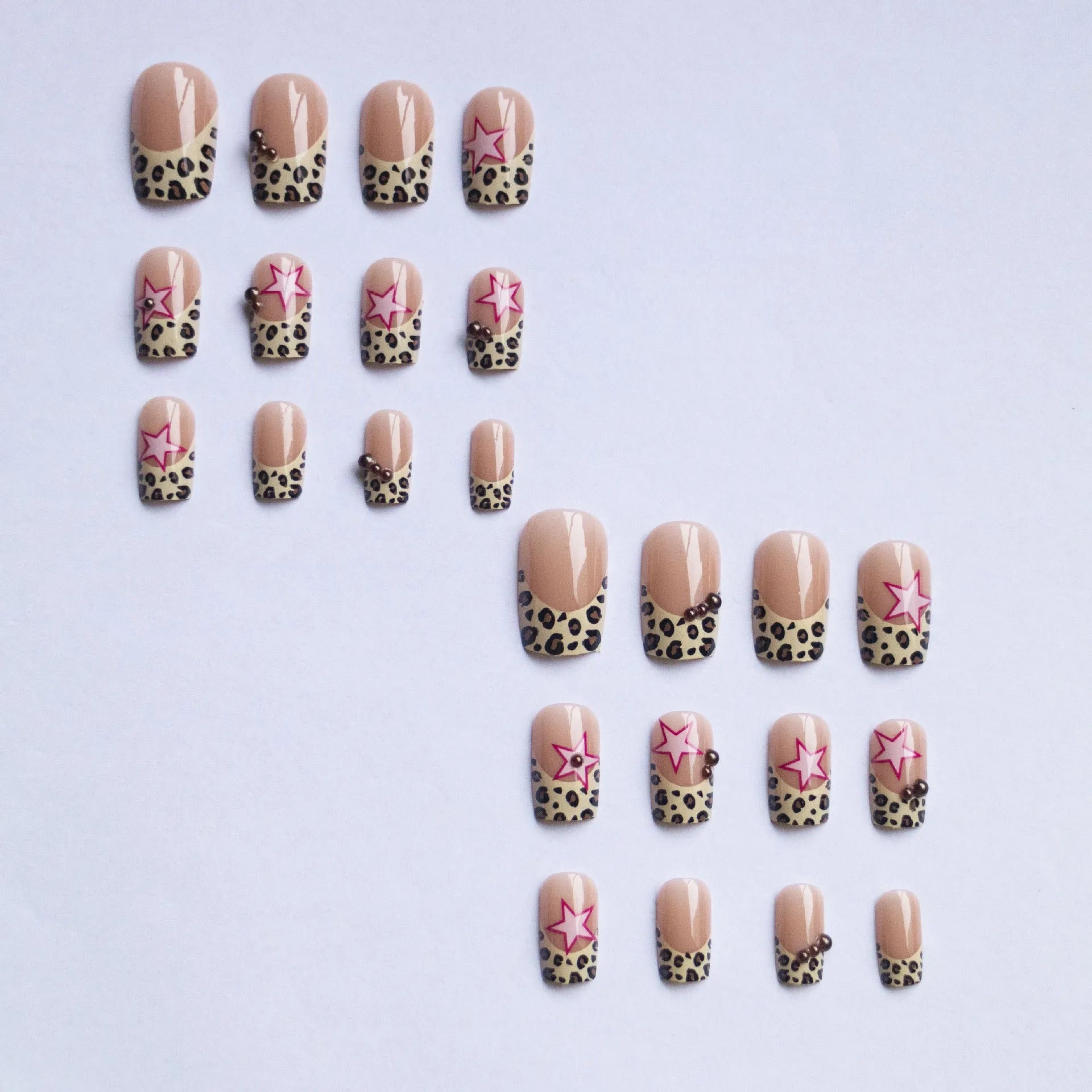 Wear Armor French leopard print five-pointed star with pearl diamond wear manicure strips in Jelly Glue Style