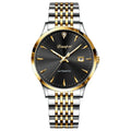 Men's stainless steel automatic watch with simple dial and water resistance