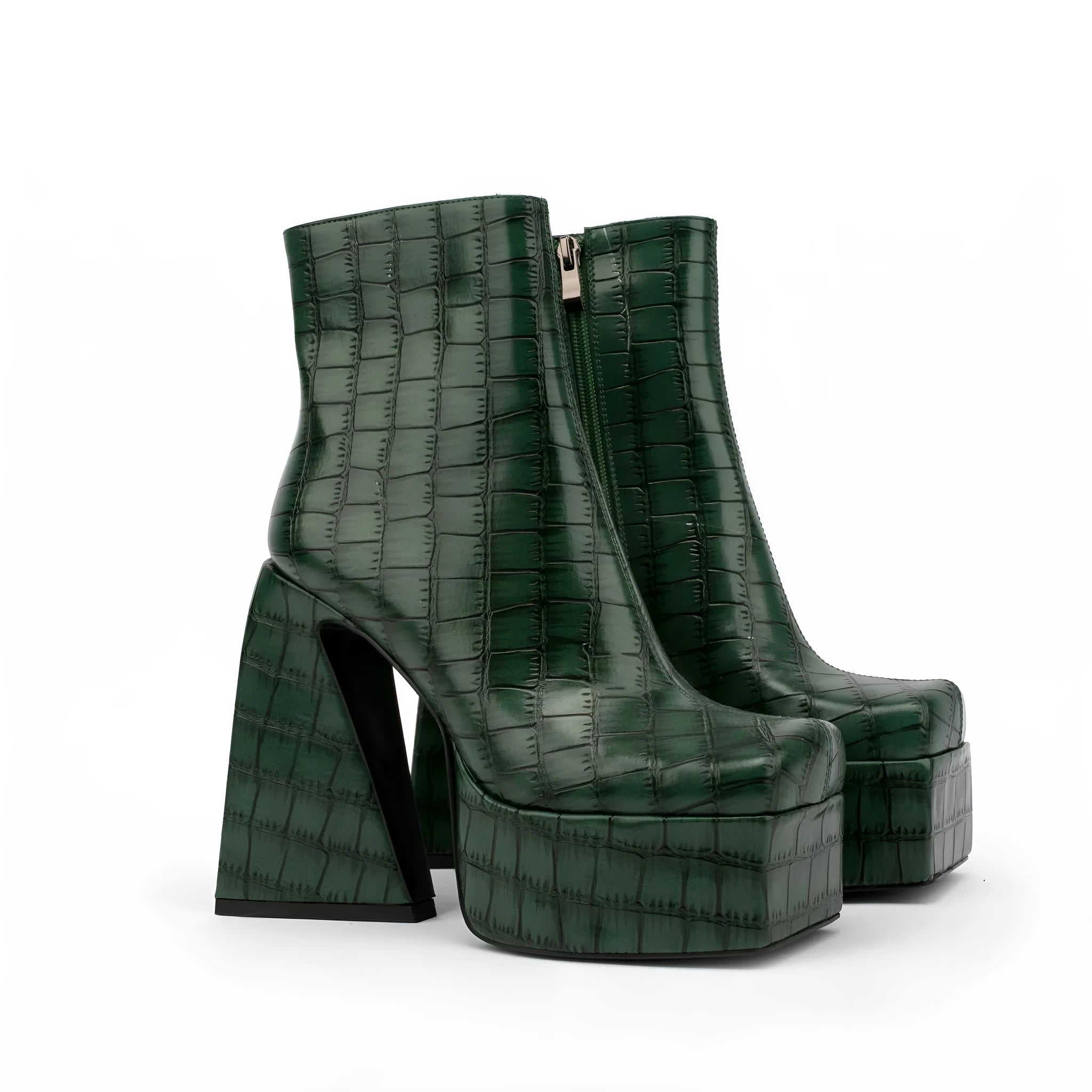 Women's ankle boot with a high heel, shown in a solid colour like beige, brown, red, green, or black.