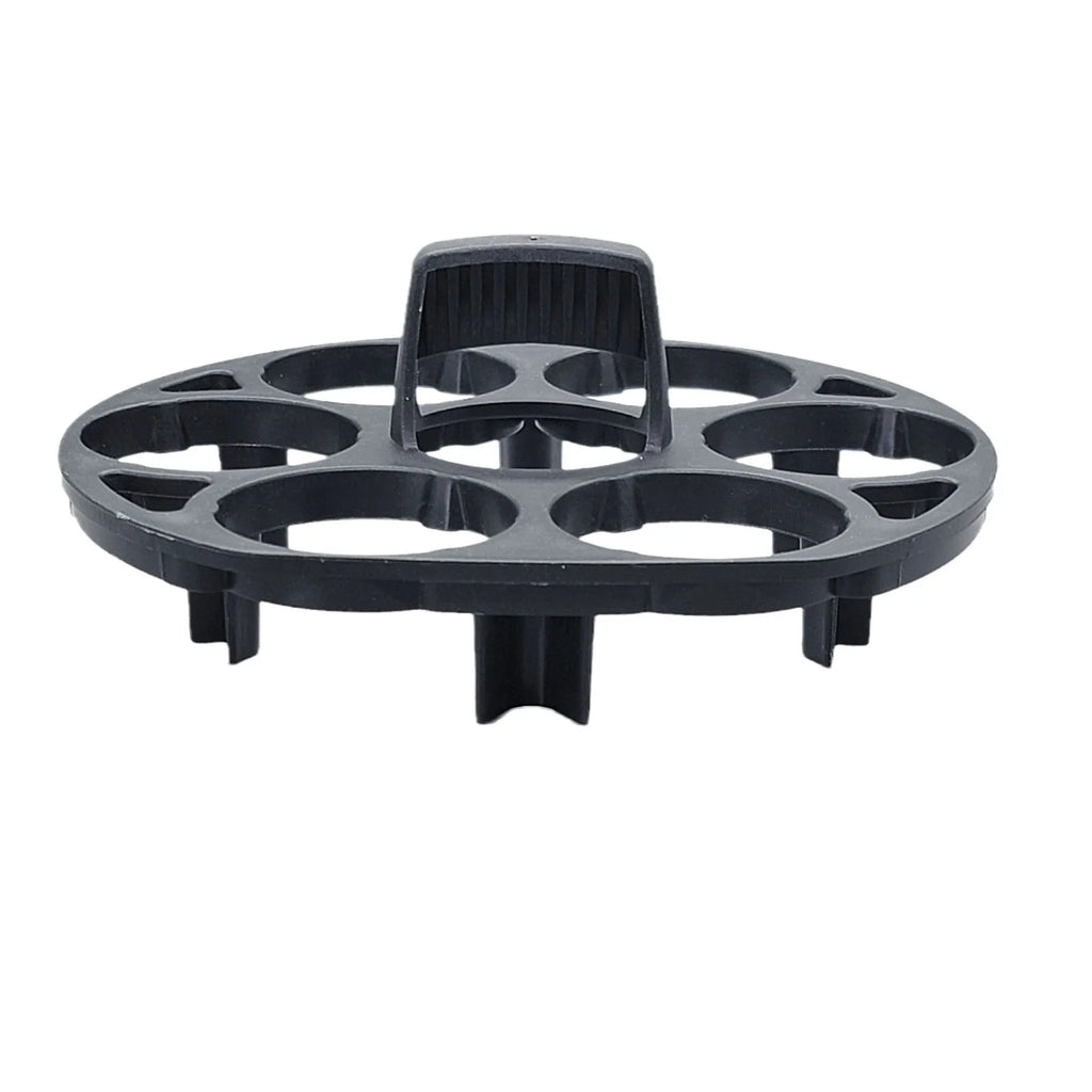 Black plastic egg storage rack with modern design on a kitchen counter