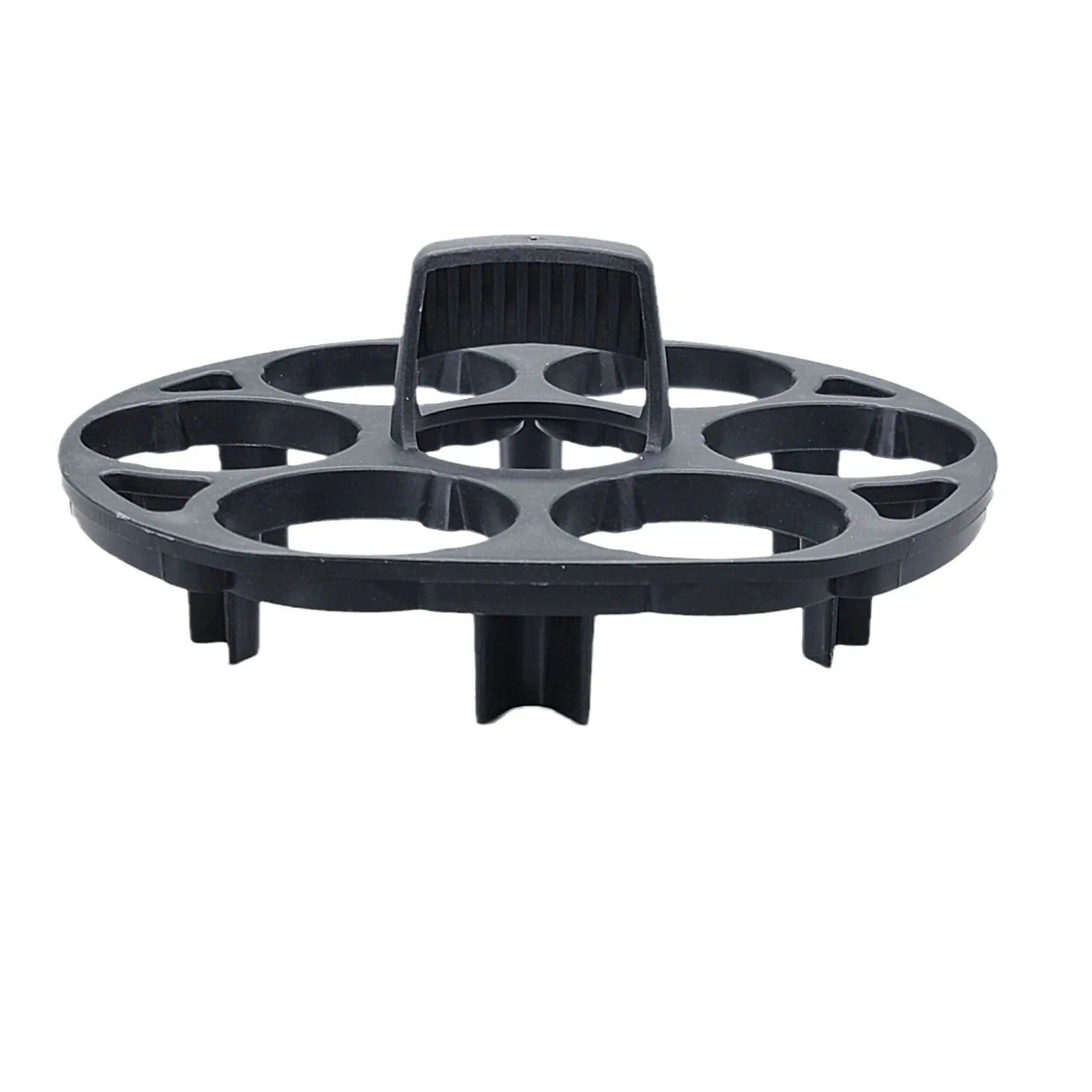 Black plastic egg storage rack with modern design on a kitchen counter
