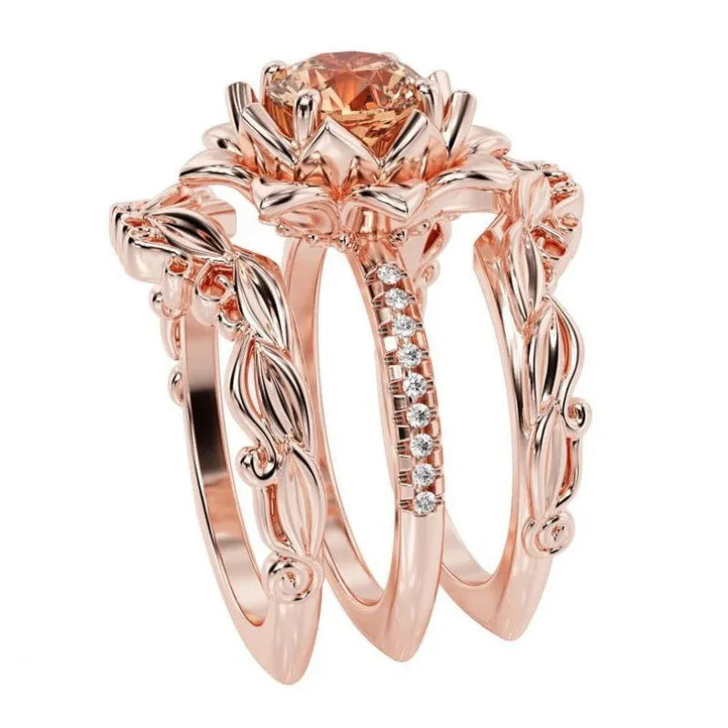 Women's rose inlaid zircon ring in alloy with electroplating, available in multiple colours and sizes No 6 to No 11