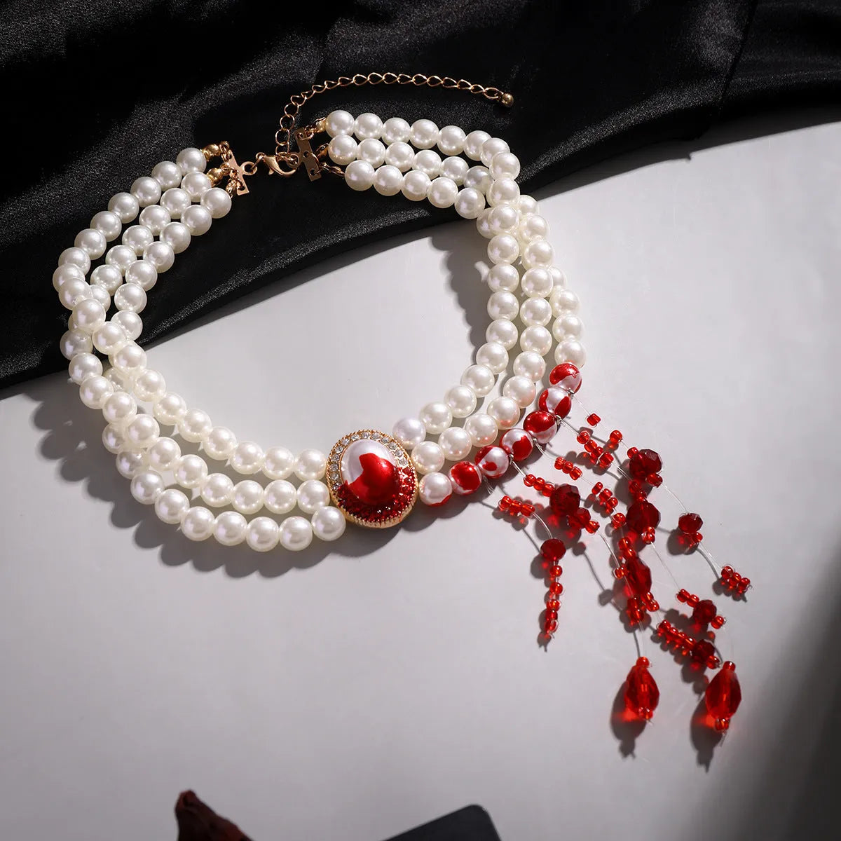 Halloween pearl collar necklace bracelet and stud earrings gold electroplated retro gothic women's jewellery set