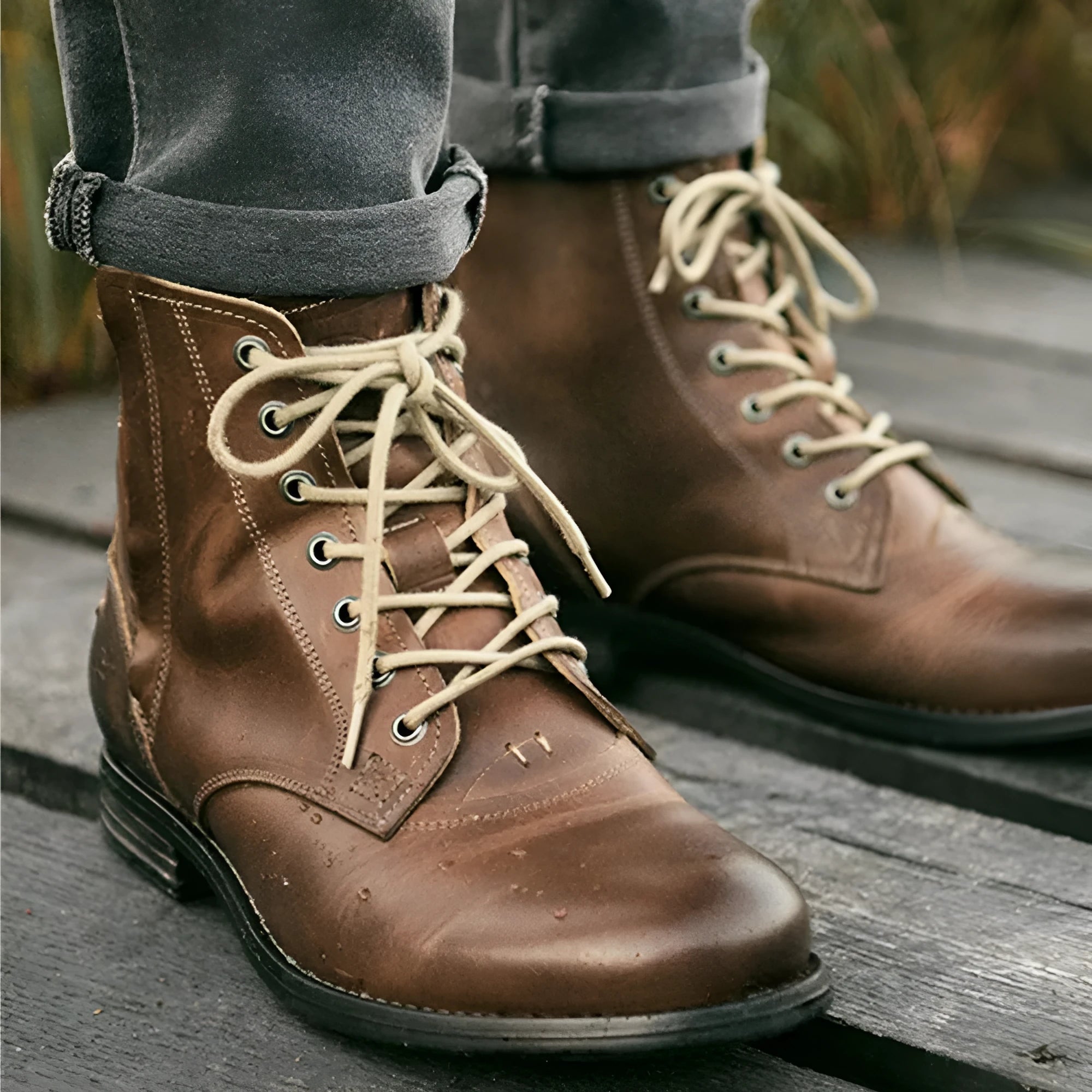 Knight Series men's black and brown leather boots with side zipper and low heel