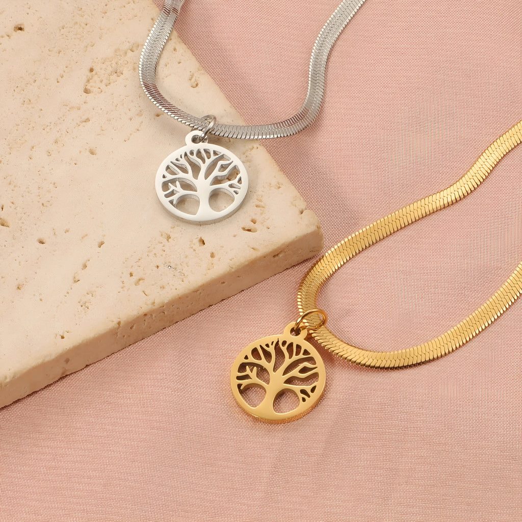Stainless steel Lucky Tree clavicle chain with snake bones chain and adjustable 51-60cm length