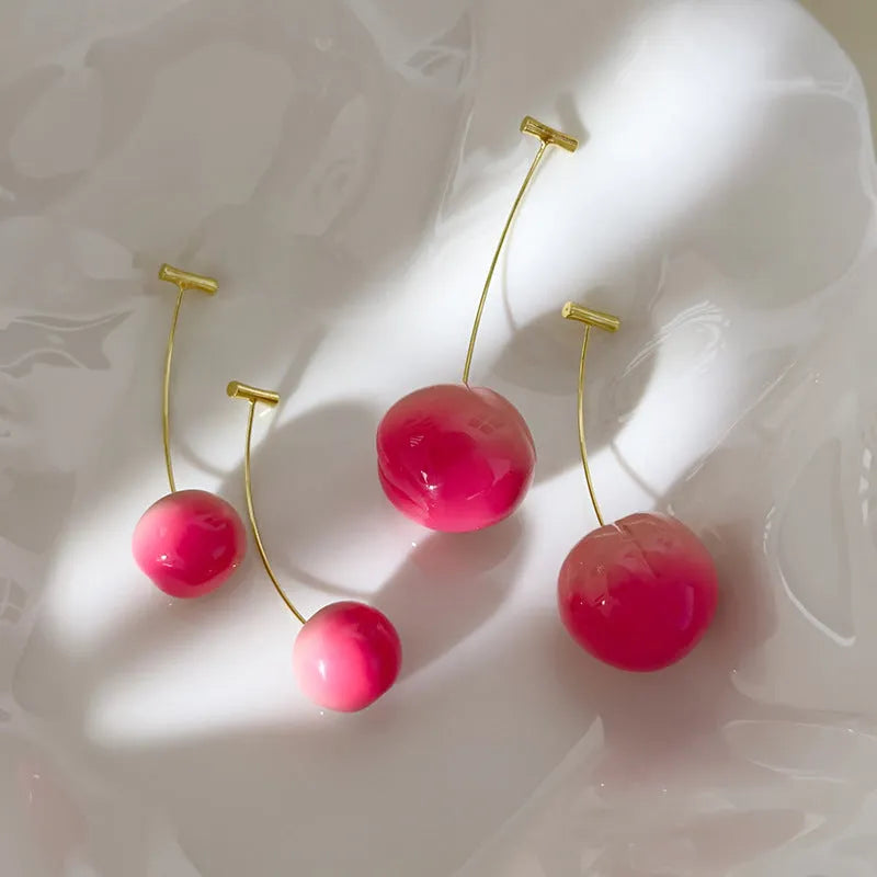 Acrylic peach fruit earrings with copper findings in small and large size options