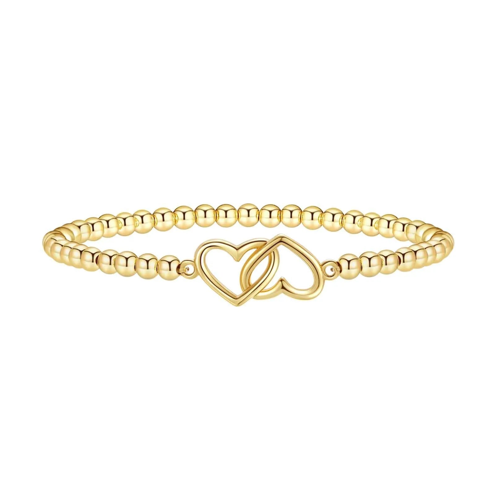 Adjustable geometric beaded bracelet for women in stainless steel with round beads