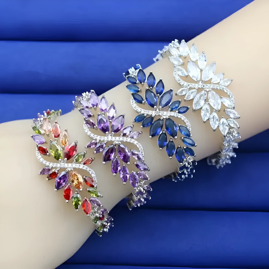 Heavy industry colour zircon fashion bracelet with real gold electroplating and micro inlaid stones on copper