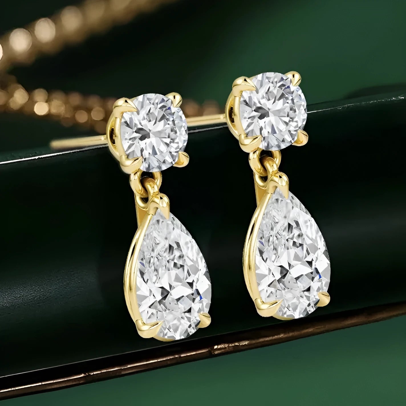 Geometric water drop moissanite stud earrings in sterling silver with gold or silver finish