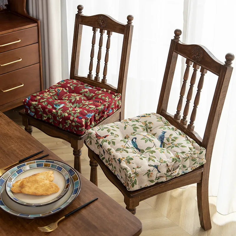 American style square dining chair cushion with thick padding in floral apricot and solid colour options.