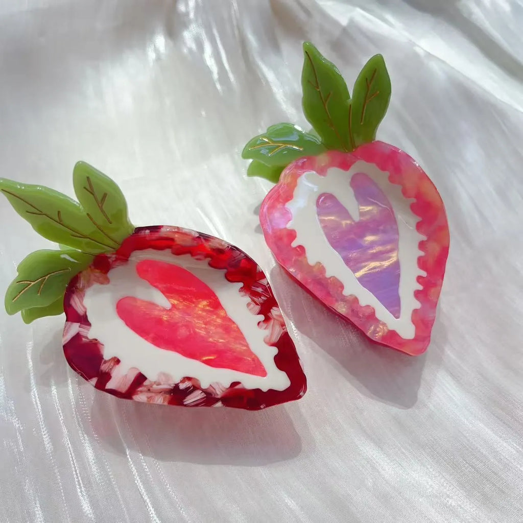 Love Honey Strawberry handcrafted hairpin in red or pink with pastoral style decoration