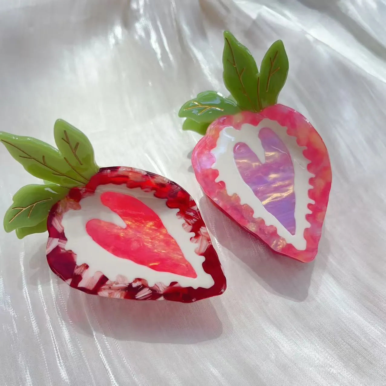 Love Honey Strawberry handcrafted hairpin in red or pink with pastoral style decoration