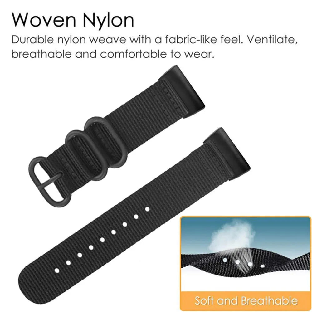 Nylon three-ring buckle replacement strap for Fitbit Charge smartwatches in multiple colour options