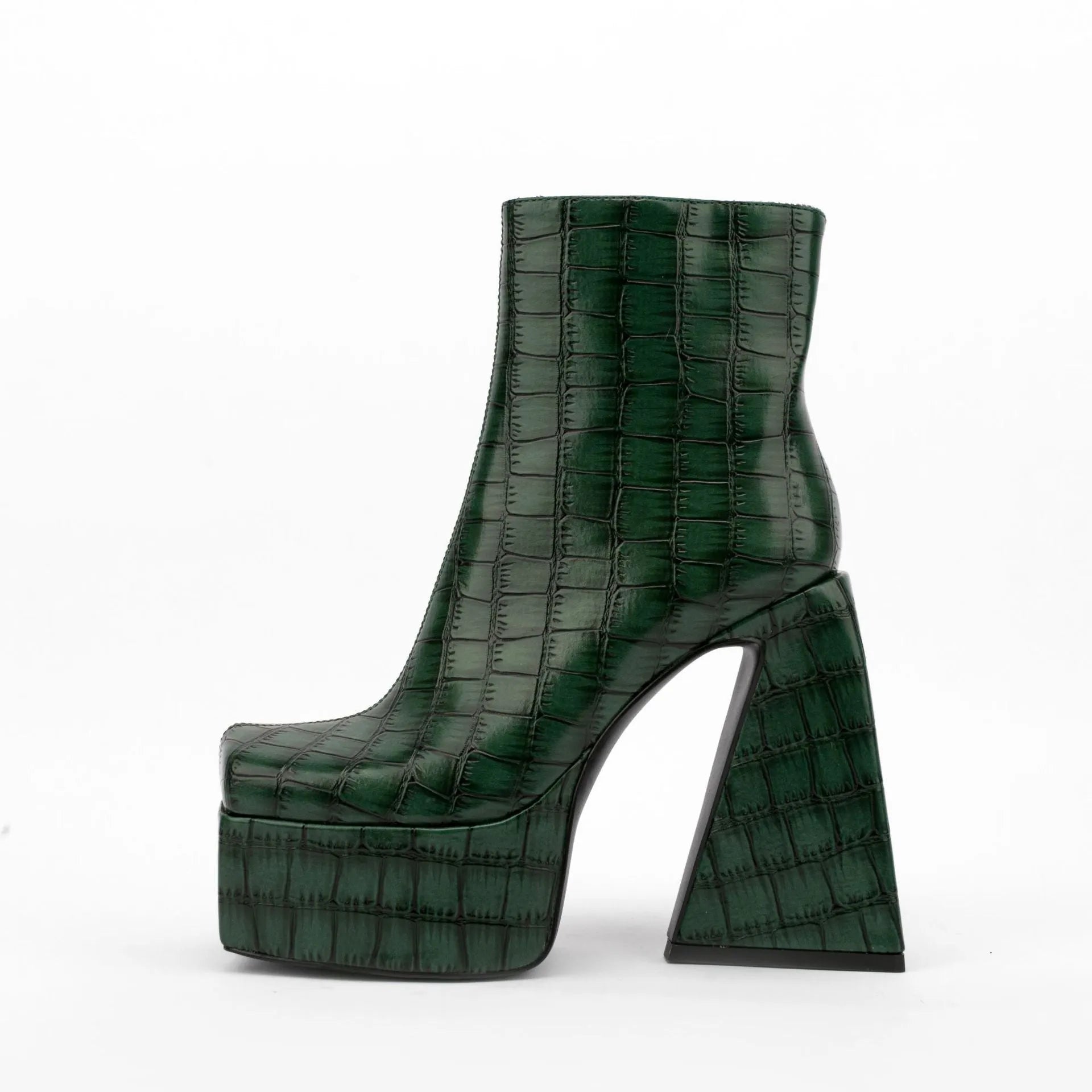 Women's ankle boot with a high heel, shown in a solid colour like beige, brown, red, green, or black.