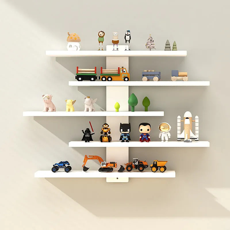 Five-tier wall-mounted PVC blind box toy display rack in white colour option