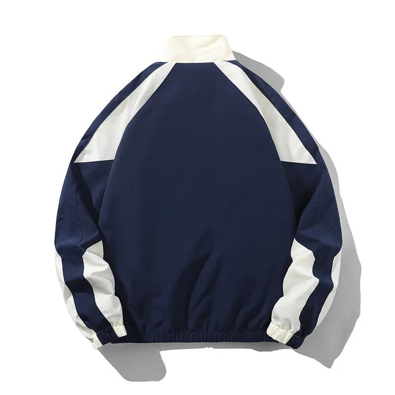 Men's black casual jacket with contrast stitching details and side seam pockets