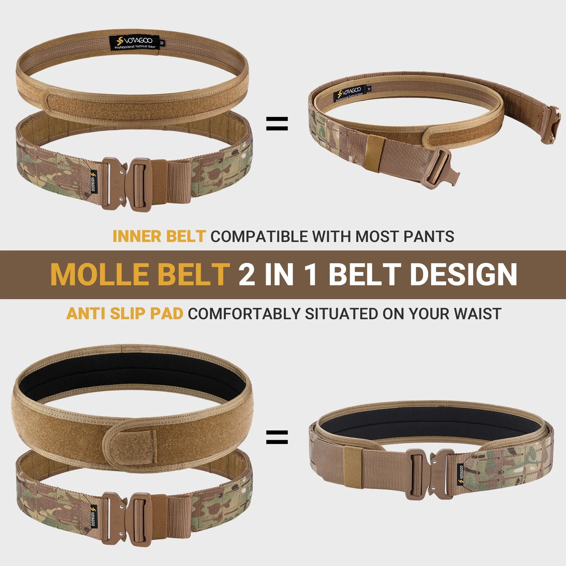 VOTAGOO 2-inch wide tactical belt with an automatic quick-release buckle in CP camouflage colour.