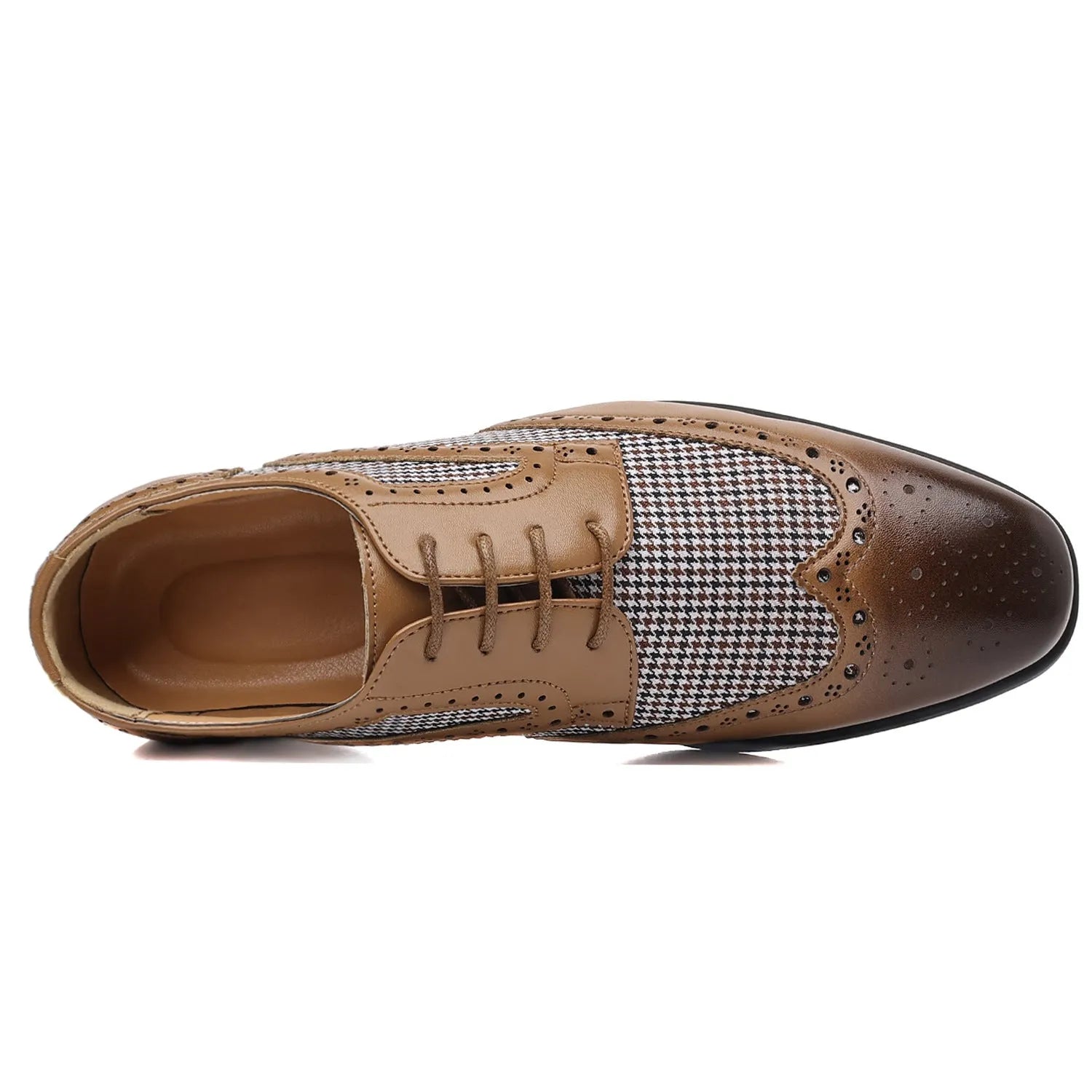 Men's black houndstooth patterned canvas lace-up casual shoes with a rubber sole.