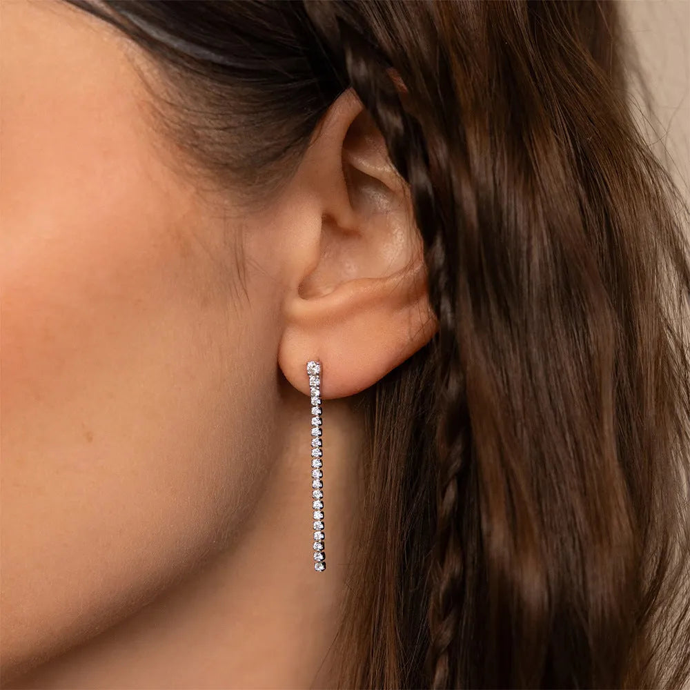 Geometric Chinese-style zircon earrings in gold and steel colour options