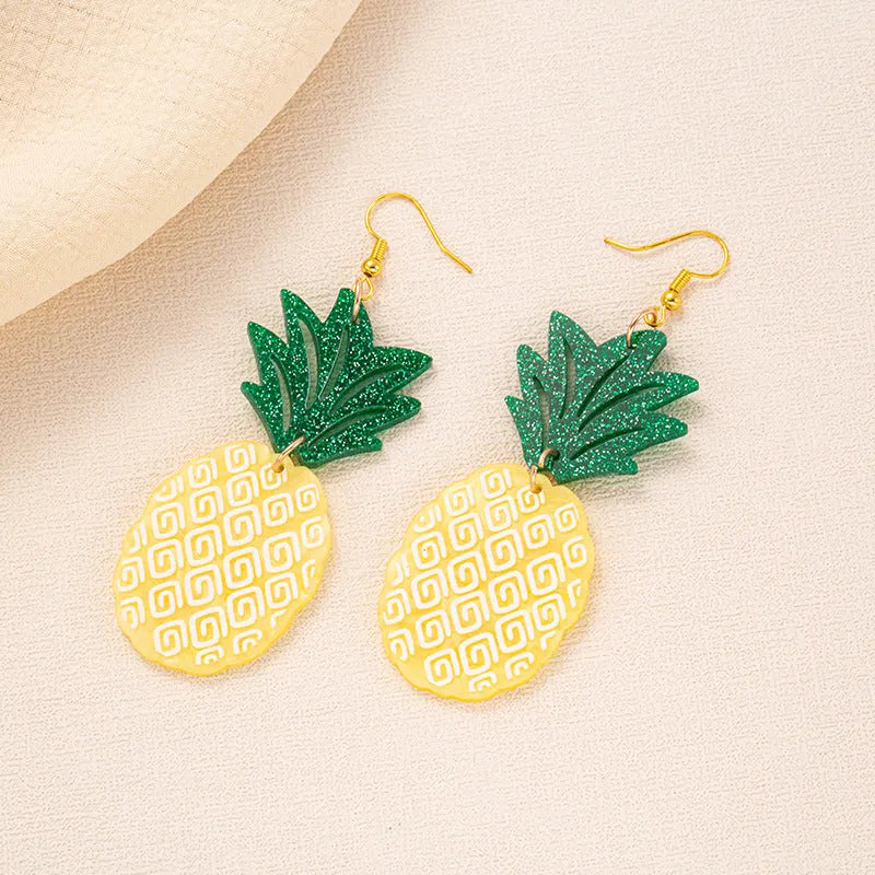 Acrylic jackfruit drop earrings with hook fastenings in summer colours