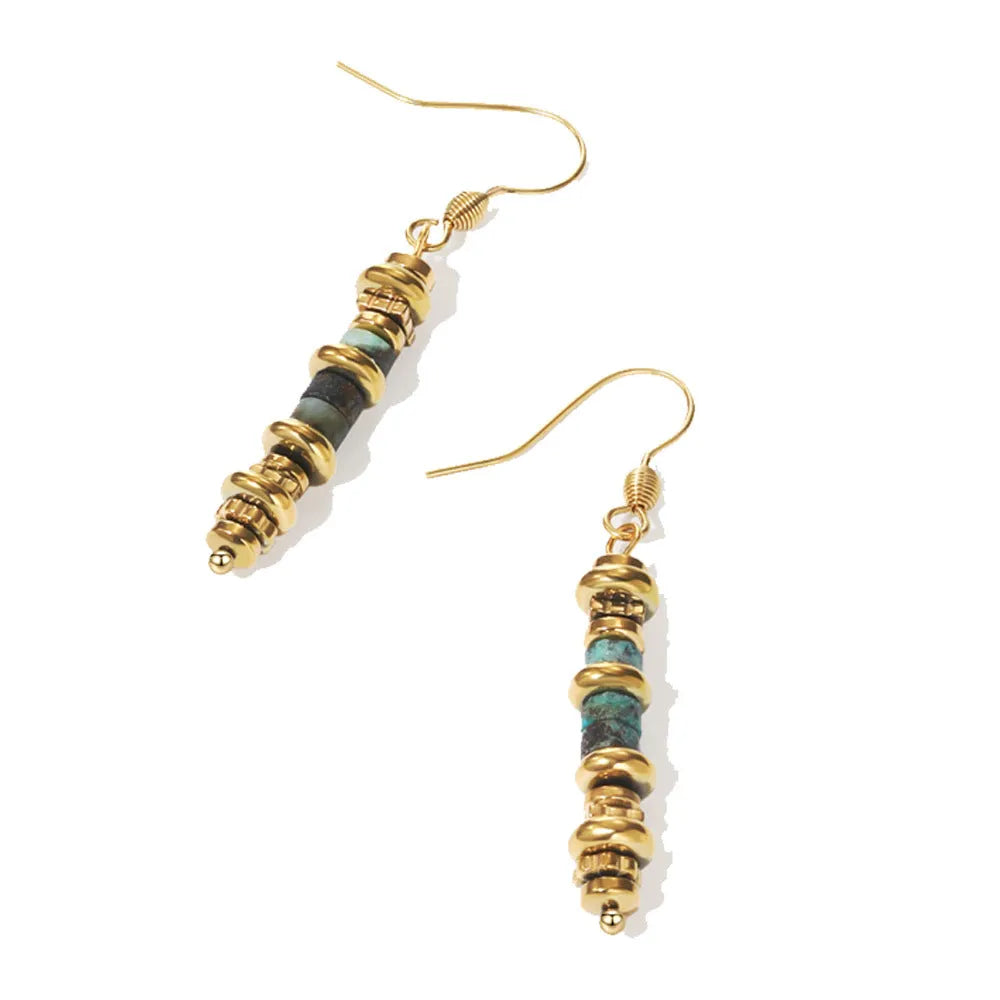 Titanium steel geometric dangle earrings with 18K gold plating in retro design for women