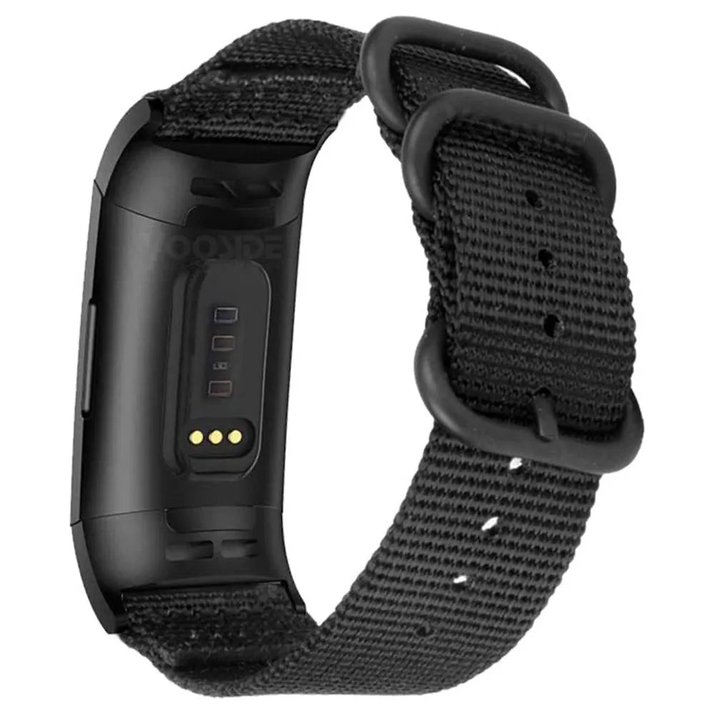 Nylon three-ring buckle replacement strap for Fitbit Charge smartwatches in multiple colour options