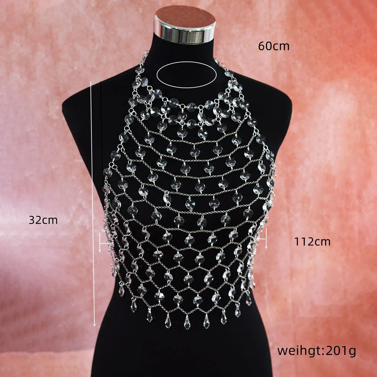 Transparent acrylic crystal sequins body chain hand-woven chest necklace